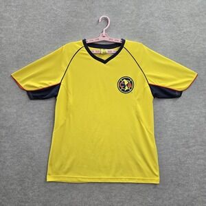 Club America Men Shirt L Yellow Short Sleeve Logo‎ Polyester Soccer